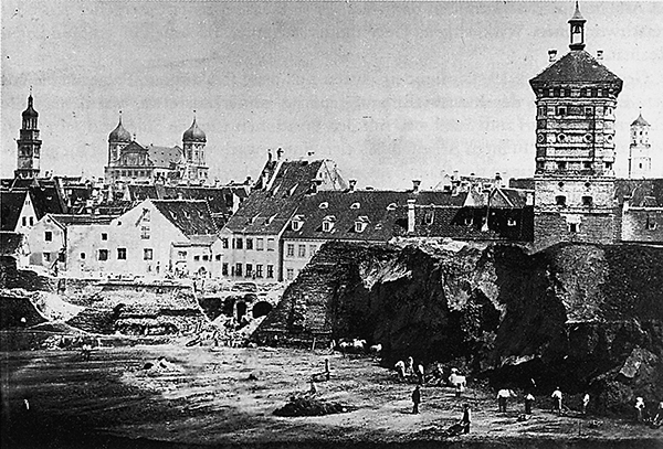 Abbruch der Wallanlagen beim Gögginger Tor, 1860