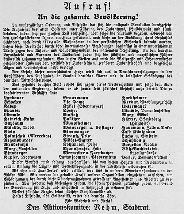 Aufruf zum Boykott jüdischer Geschäfte vom April 1933