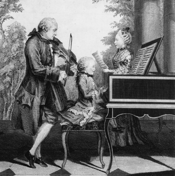 Leopold Mozart mit seinen Kindern Wolfgang (Amadeus) und Maria Anna ("Nannerl")